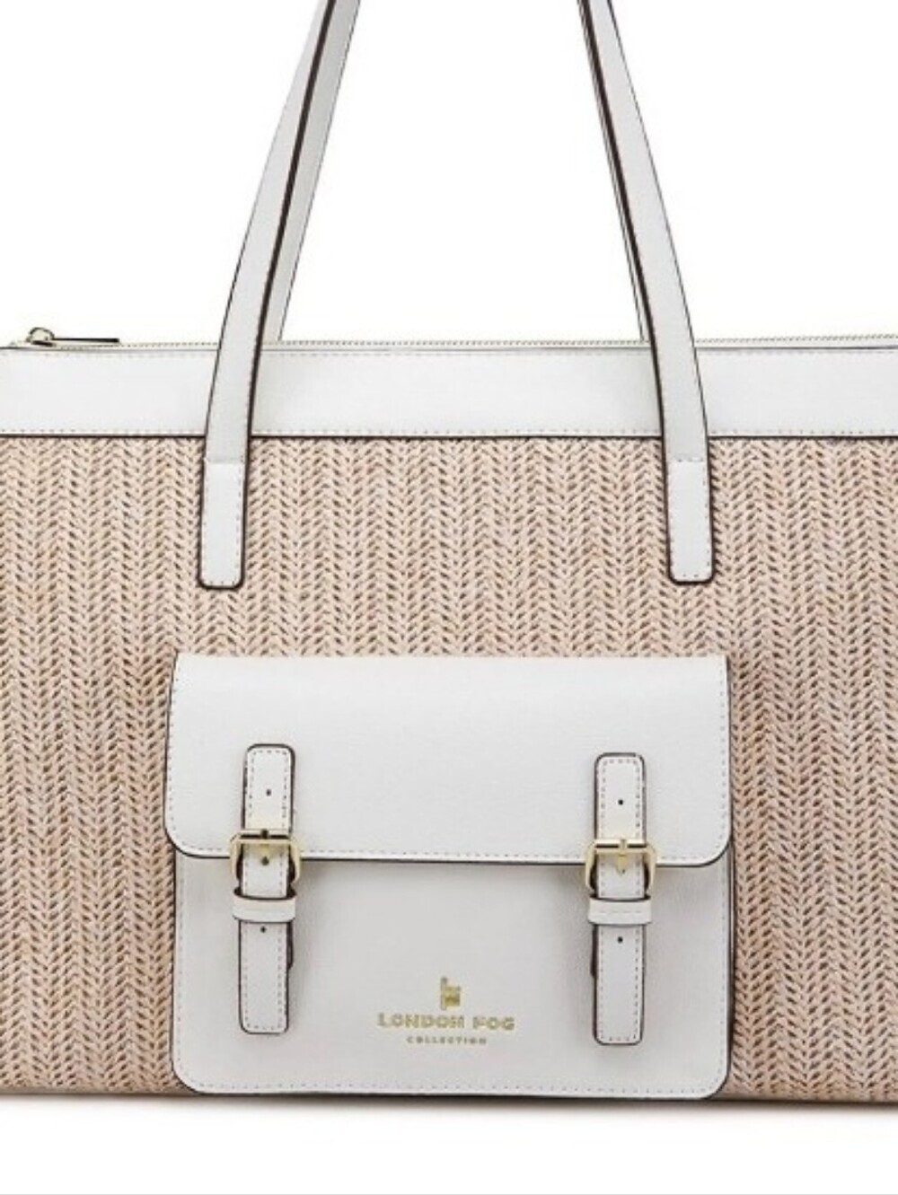 > London Fog Cream Faux Leather Crossbody Tote